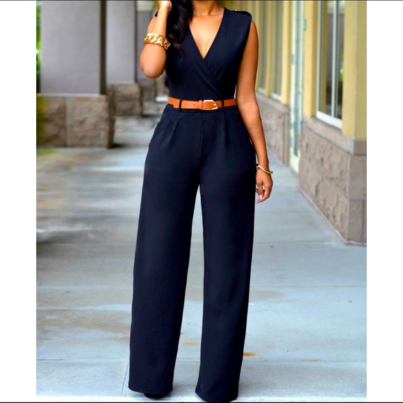 Wide-Leg Black Jumpsuit - Picture 1 of 5